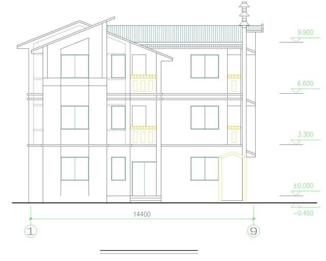 新中式農村三層自建房設計圖紙帶外觀圖，占地110平方米