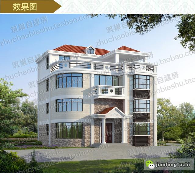 2款四層帶挑空客廳農村別墅設計施工圖，適合家里人口多的大家庭建造