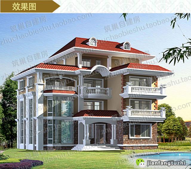 2款四層帶挑空客廳農村別墅設計施工圖，適合家里人口多的大家庭建造