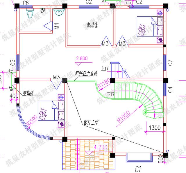 2款四層帶挑空客廳農村別墅設計施工圖，適合家里人口多的大家庭建造