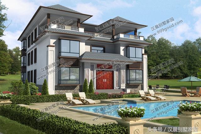 新中式經(jīng)典現(xiàn)代別墅設(shè)計圖，帶游泳池，簡直就是夢想中的房子