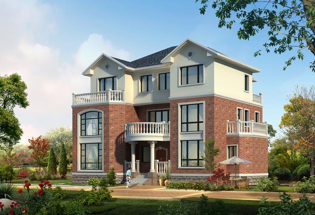 三層獨棟別墅設計圖，外觀造型古樸大方，經濟實用