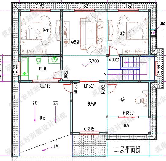 5款二層農村自建房全套設計施工圖，占地面積約170平方米