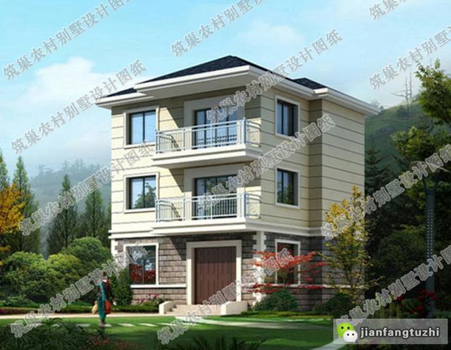 三層簡約大氣帶堂屋農村自建房設計圖，簡潔大氣