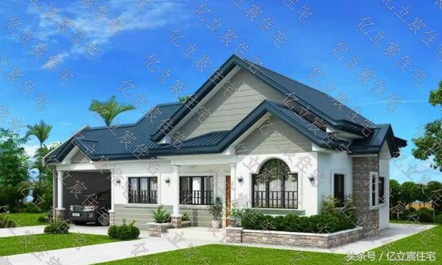 占地135平的一層簡(jiǎn)歐別墅設(shè)計(jì)圖，外觀時(shí)尚大氣，生活功能一應(yīng)俱全，適合農(nóng)村自建。