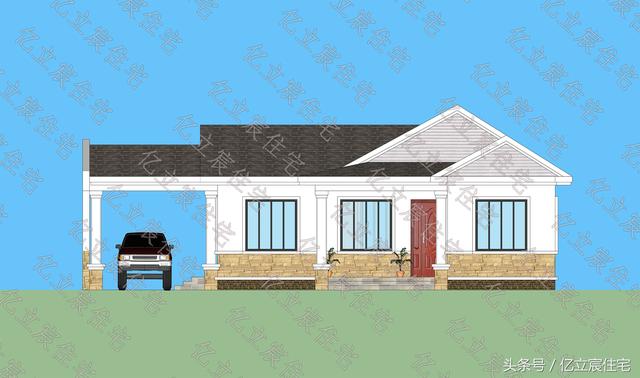 占地135平的一層簡(jiǎn)歐別墅設(shè)計(jì)圖，外觀時(shí)尚大氣，生活功能一應(yīng)俱全，適合農(nóng)村自建。