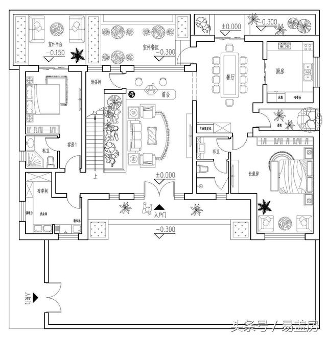 17.9m×12.2m二層新中式別墅設計圖，帶樓梯天井+4大露臺，造價48萬。