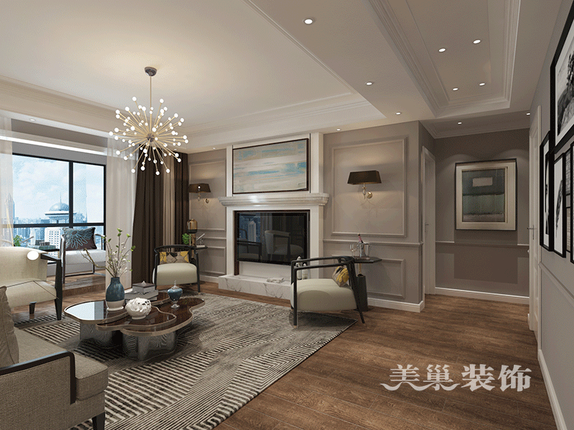 130平三室兩廳混搭風格裝修，以美式為主基調，營造出一種懷舊、浪漫的感覺