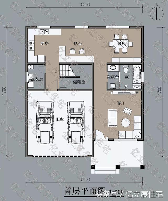 10.5米X11.7米二層精美美式田園風格別墅設計圖，享受悠閑、舒暢、自然的田園生活情趣