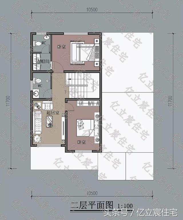 10.5米X11.7米二層精美美式田園風格別墅設計圖，享受悠閑、舒暢、自然的田園生活情趣