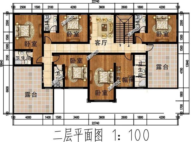二層現代別墅設計圖，多臥室帶露臺，外觀時尚，建一棟絕對能在村里賺足了面子。