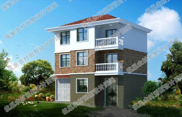 占地100平米的三層別墅設計圖，帶車庫，簡單實用，造價25萬，特別適合農村建設。