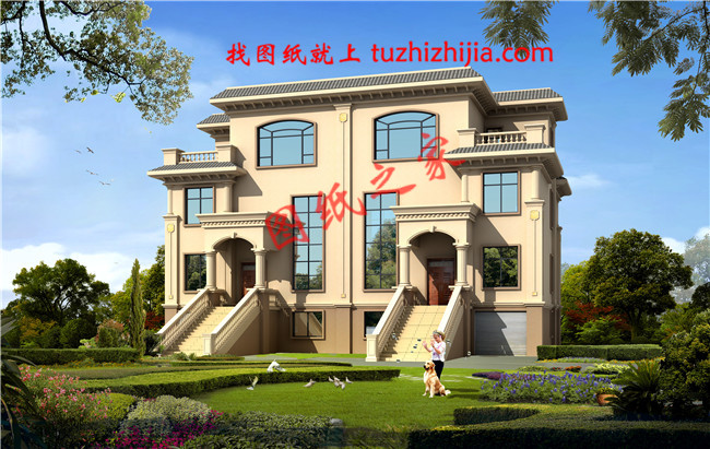 農村兄弟雙拼三層小別墅設計圖紙，帶地下室，帶地下車庫