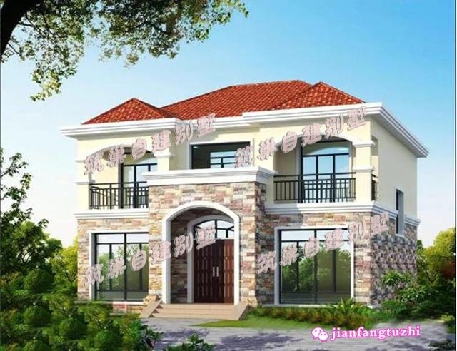 11.8x10.8米農村二層別墅設計圖，設有半封閉雙陽臺，非常實用