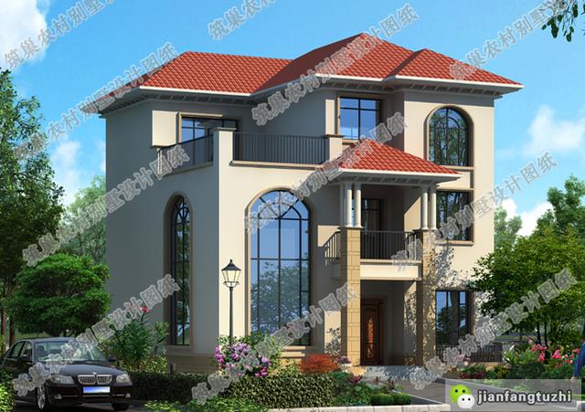 11×12米農村三層歐式自建房，帶挑空客廳+露臺，造價40萬以內。