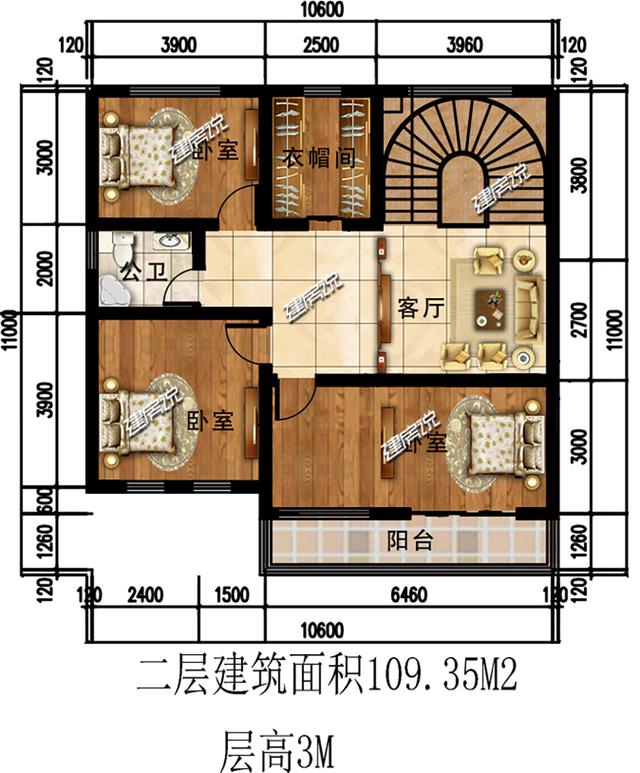 130平二層別墅設(shè)計(jì)圖，帶旋轉(zhuǎn)樓梯+車庫(kù)，真實(shí)用！
