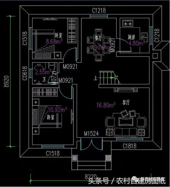 8X8米二層農(nóng)村別墅設(shè)計(jì)圖，戶型方正，精美大氣，造價(jià)經(jīng)濟(jì)實(shí)惠