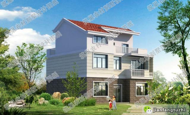 占地120平米的三層帶車庫別墅設計圖，精致實用，30萬以內