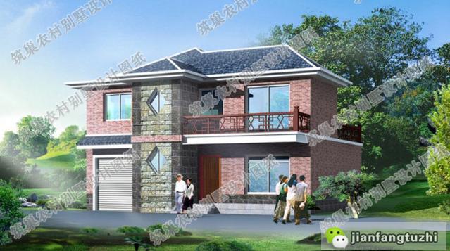 12×11米田園歐式別墅設(shè)計(jì)圖，帶車庫+大露臺(tái)，大氣美觀。