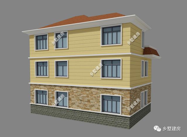 三層別墅設(shè)計圖，坡屋頂和平屋頂?shù)慕Y(jié)合，這樣的屋頂跟豐收季更配哦