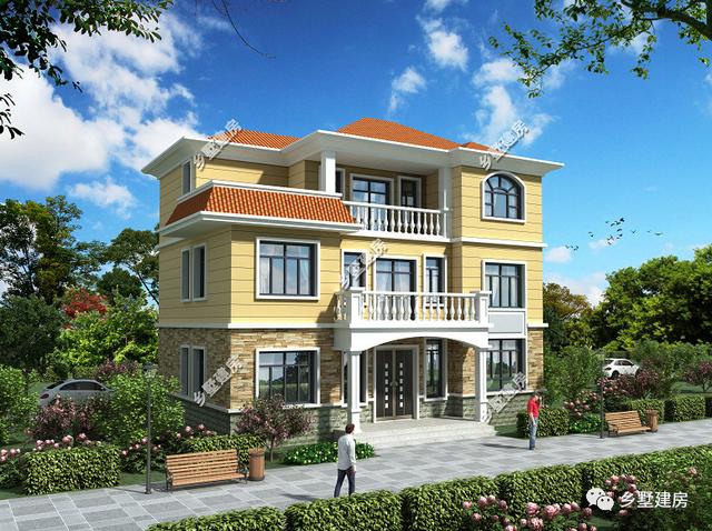 三層別墅設(shè)計圖，坡屋頂和平屋頂?shù)慕Y(jié)合，這樣的屋頂跟豐收季更配哦