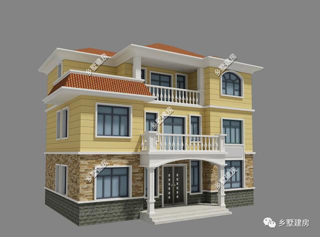 三層別墅設(shè)計圖，坡屋頂和平屋頂?shù)慕Y(jié)合，這樣的屋頂跟豐收季更配哦