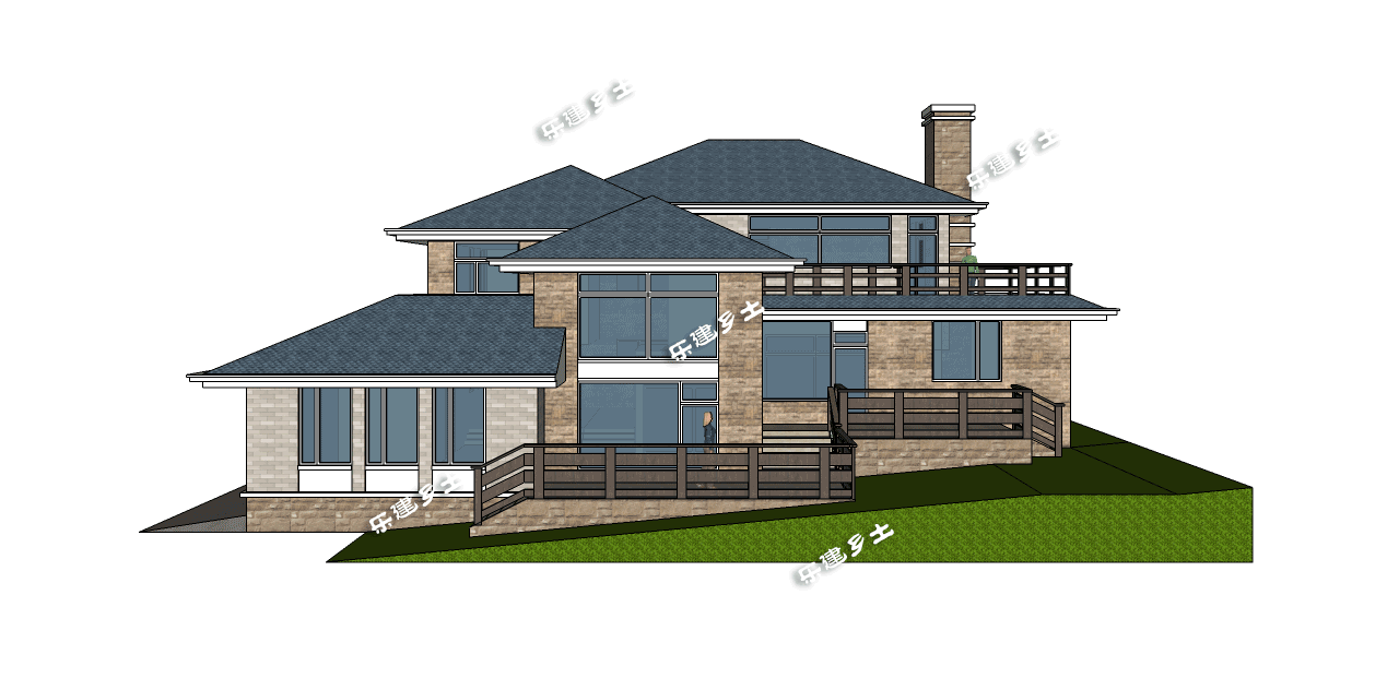 美式別墅設計圖，造型舒展，層次豐富。