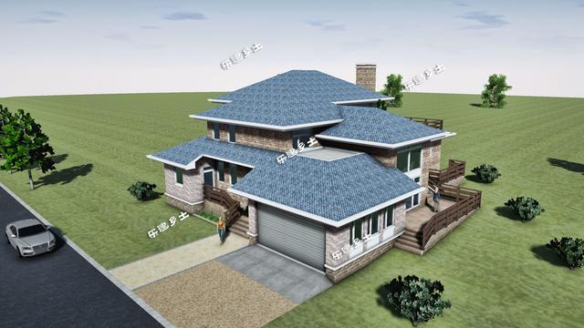 美式別墅設計圖，造型舒展，層次豐富。