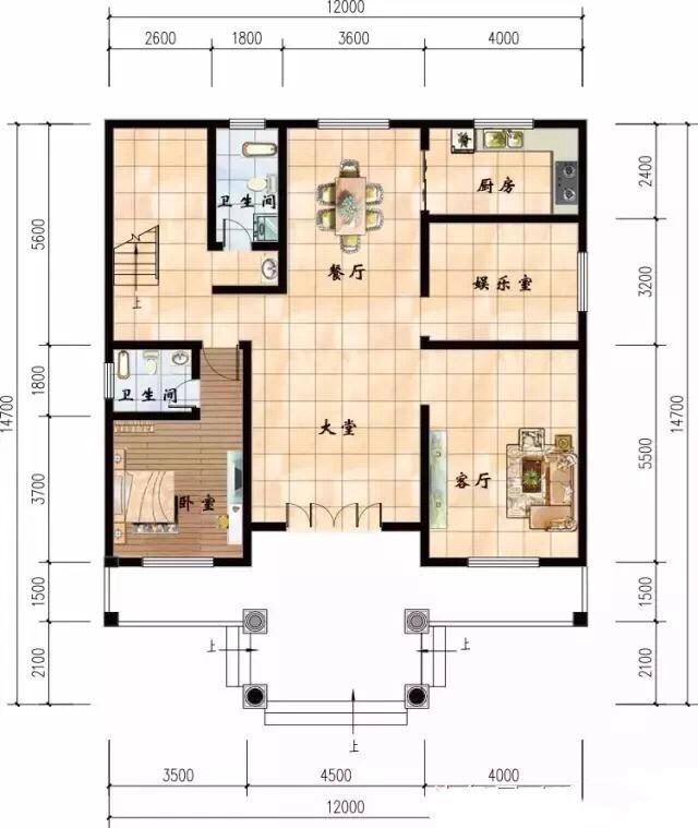 三層精美別墅設計圖，12×15米，戶型方正，會讓人住的非常舒服