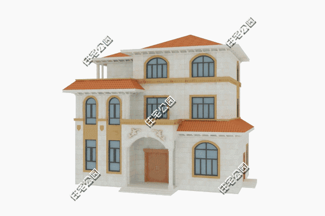 三層歐式農村別墅設計圖，外觀華美，帶大露臺，雙入戶門的設計實用方便