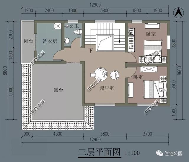 三層歐式農村別墅設計圖，外觀華美，帶大露臺，雙入戶門的設計實用方便