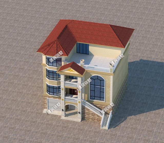 13x13.2米帶架空層四層別墅設計圖，客廳挑空，十分大氣