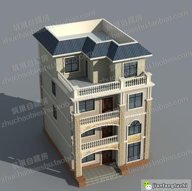 四層帶露臺花園+套房農村自建房設計施工效果圖，戶型十分大氣