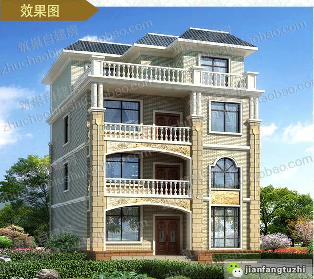 四層帶露臺花園+套房農村自建房設計施工效果圖，戶型十分大氣