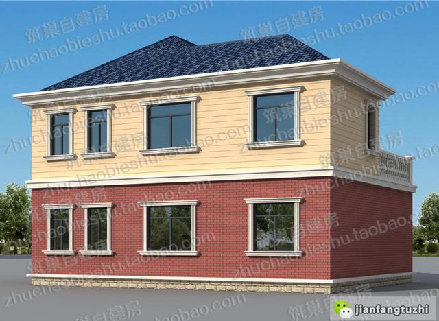 農村二層磚混結構自建房設計施工效果圖，帶車庫露臺陽臺4臥室