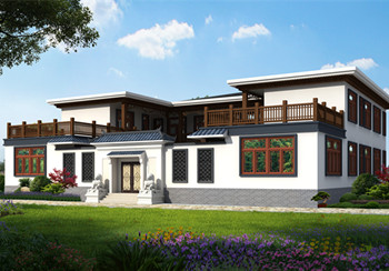 中式四合院風(fēng)格別墅設(shè)計(jì)圖，平屋頂，書房、茶室、健身房一應(yīng)俱