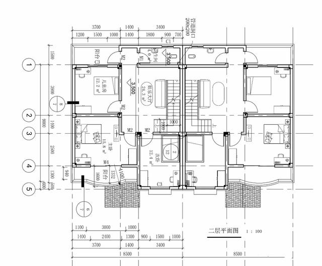 兩層半雙拼別墅設計圖，17x11.6米，適合家中兄弟二人建造