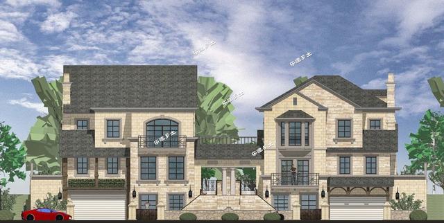 豪華法式雙拼別墅設計圖，帶車庫，適合家境殷實或者家庭成員較多的家庭參考建造