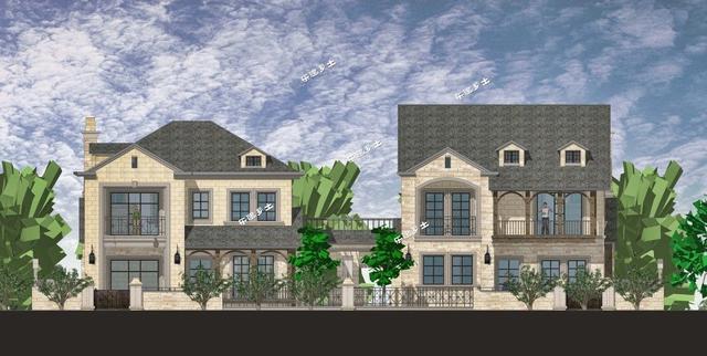 豪華法式雙拼別墅設計圖，帶車庫，適合家境殷實或者家庭成員較多的家庭參考建造