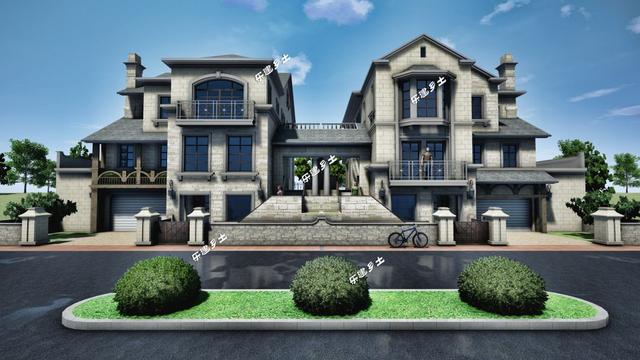 豪華法式雙拼別墅設計圖，帶車庫，適合家境殷實或者家庭成員較多的家庭參考建造