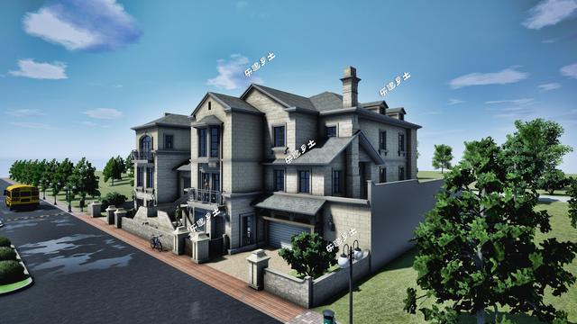 豪華法式雙拼別墅設計圖，帶車庫，適合家境殷實或者家庭成員較多的家庭參考建造