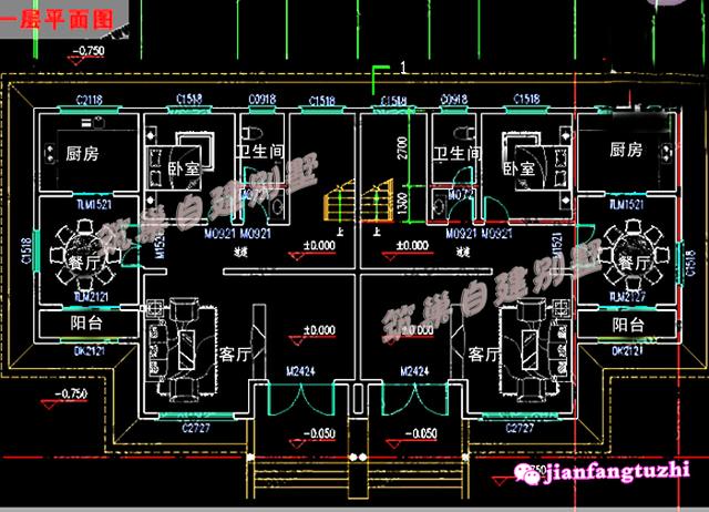 三層對稱雙拼別墅設計圖，造價50萬，實用又好看，一起來看看！