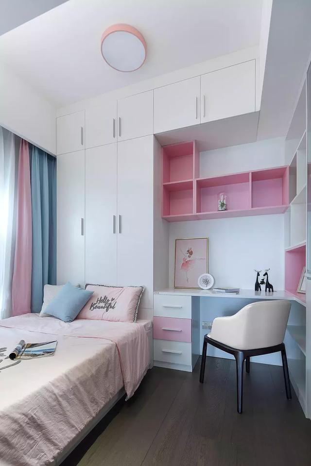 117平現代簡約風格裝修案例，簡單大方，尤其是臥室粉色調的裝修，看著就美醉了！