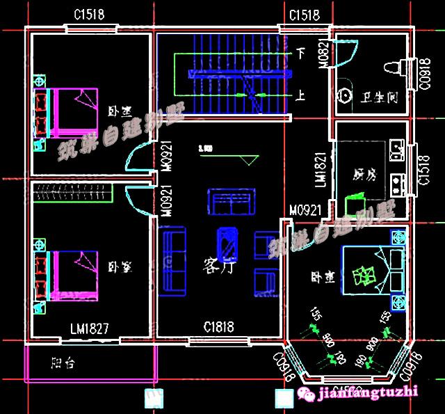 12x11米農村磚混結構三層別墅設計圖，戶型方正，空間利用率高，造價低。