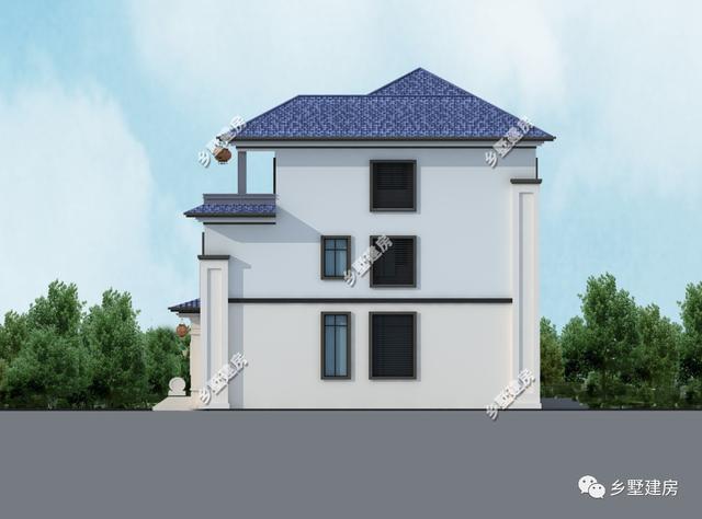 占地166平的三層新中式農(nóng)村別墅設(shè)計圖，堂屋涼亭，造價55萬左右