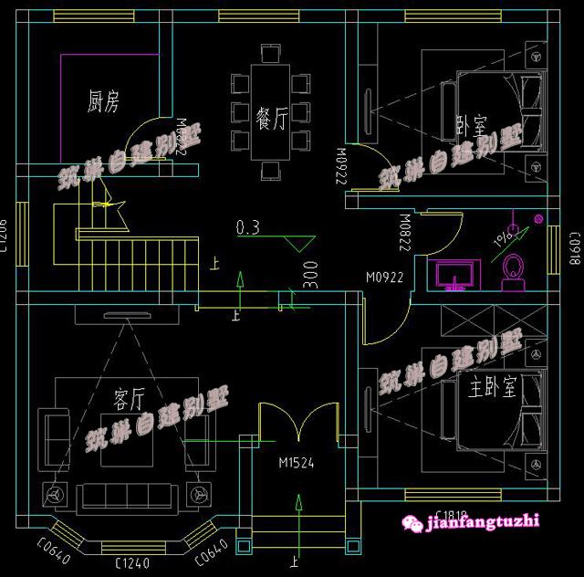 10米x10米農村二層帶夾層磚混結構別墅設計圖，戶型方正，戶型十分漂亮，造價20萬（附鏡像圖）