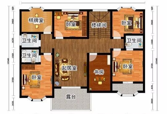 14.7米x10.3米農(nóng)村二層現(xiàn)代別墅設(shè)計圖，帶棋牌室，適合農(nóng)村自建！