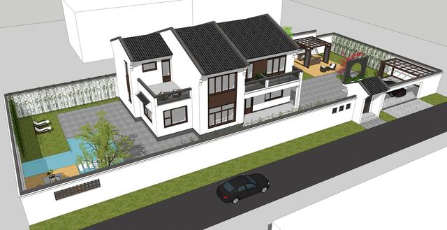 15.3米X11.5米二層新中式別墅設(shè)計圖，帶活動室和健身房，造價40萬，在家也能運動！