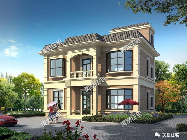 五款開間15米的農村歐式別墅設計圖，第三款帶陽光房，第4款的造價最低，主體造價24萬左右。