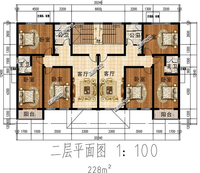 二層兄弟雙拼別墅設(shè)計圖，外型極美極大氣，建在村里，面子十足！